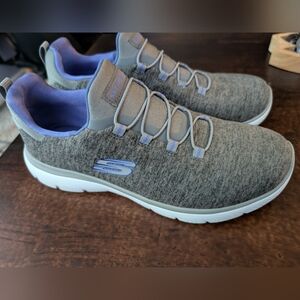 Skechers GOwalk Grey Knit Slip-On Sneakers with Lavender Accents